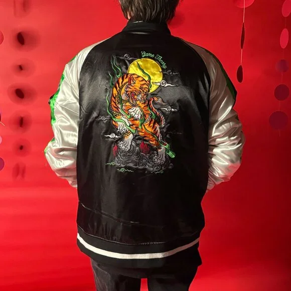 Vintage-Style Unisex Embroidered Tiger Bomber Jacket by Game Theory - Picture 1 of 12